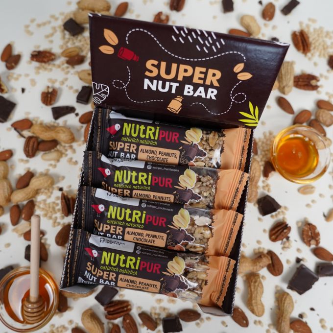 Nutripur Super Nut Bar – Mandel, Erdnuss & Schoko 35 g (16 Riegel)