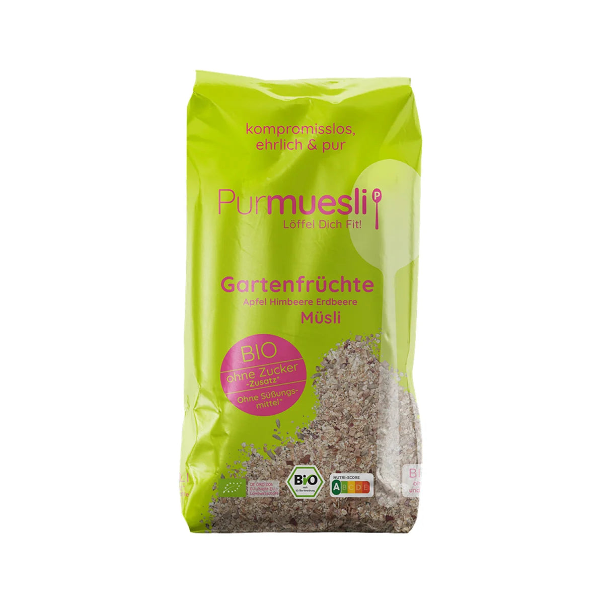 Purmuesli Bio Müsli Garten Früchte Apfel, Himbeere, Erdbeere 350g (6 Stück)