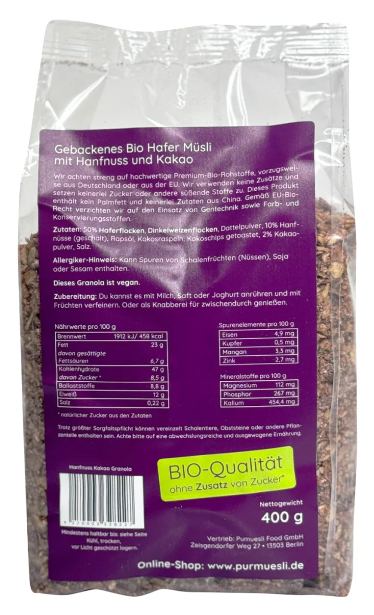 Purmuesli Bio Hanfnuss Kakao Granola 400g (6 Stück)